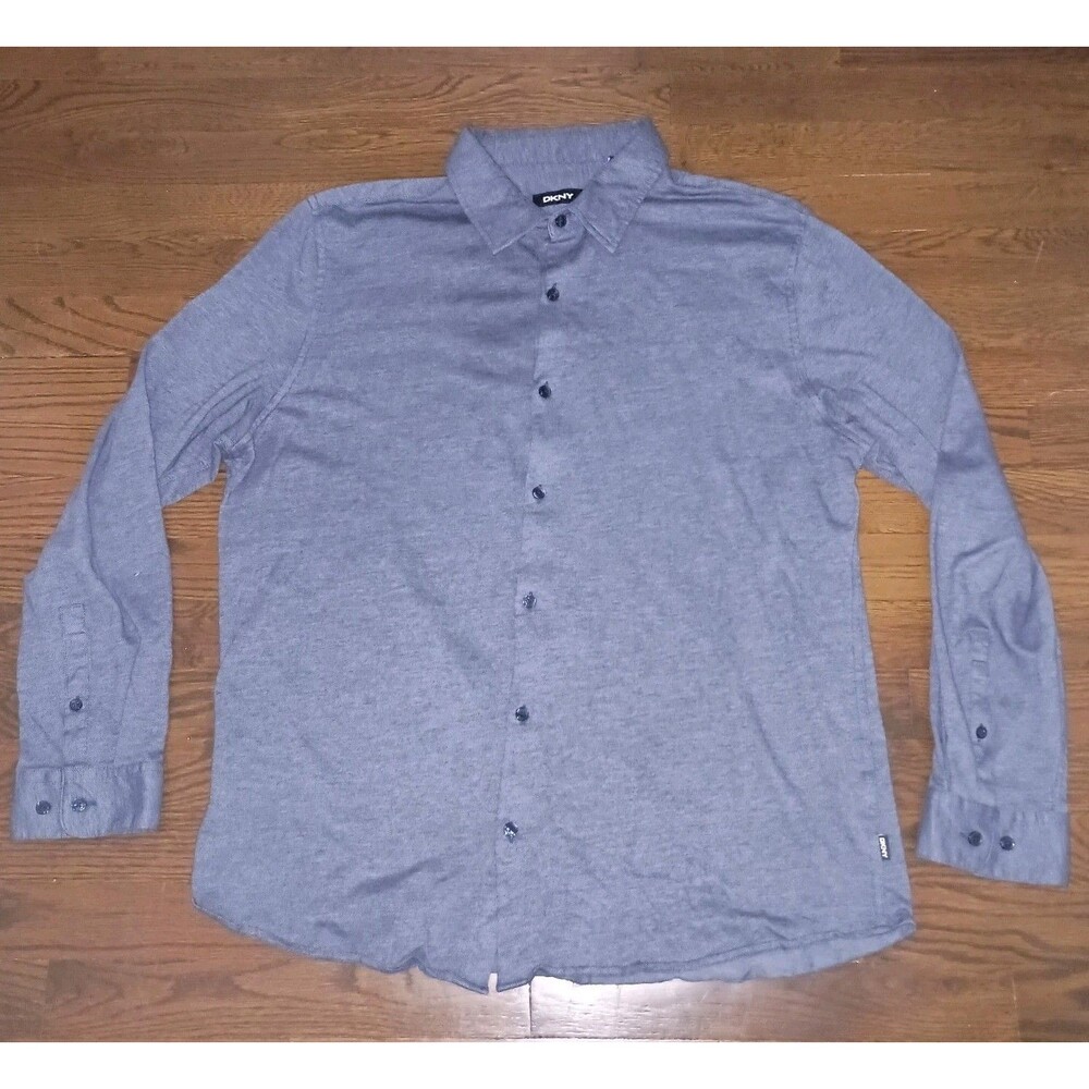 DKNY Shirt Mens XL Blue Long Sleeve Button Front 100% Cotton
